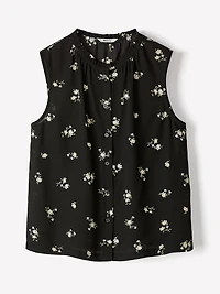 Blouse Boutonnée Sans Manches avec Garniture à Volants