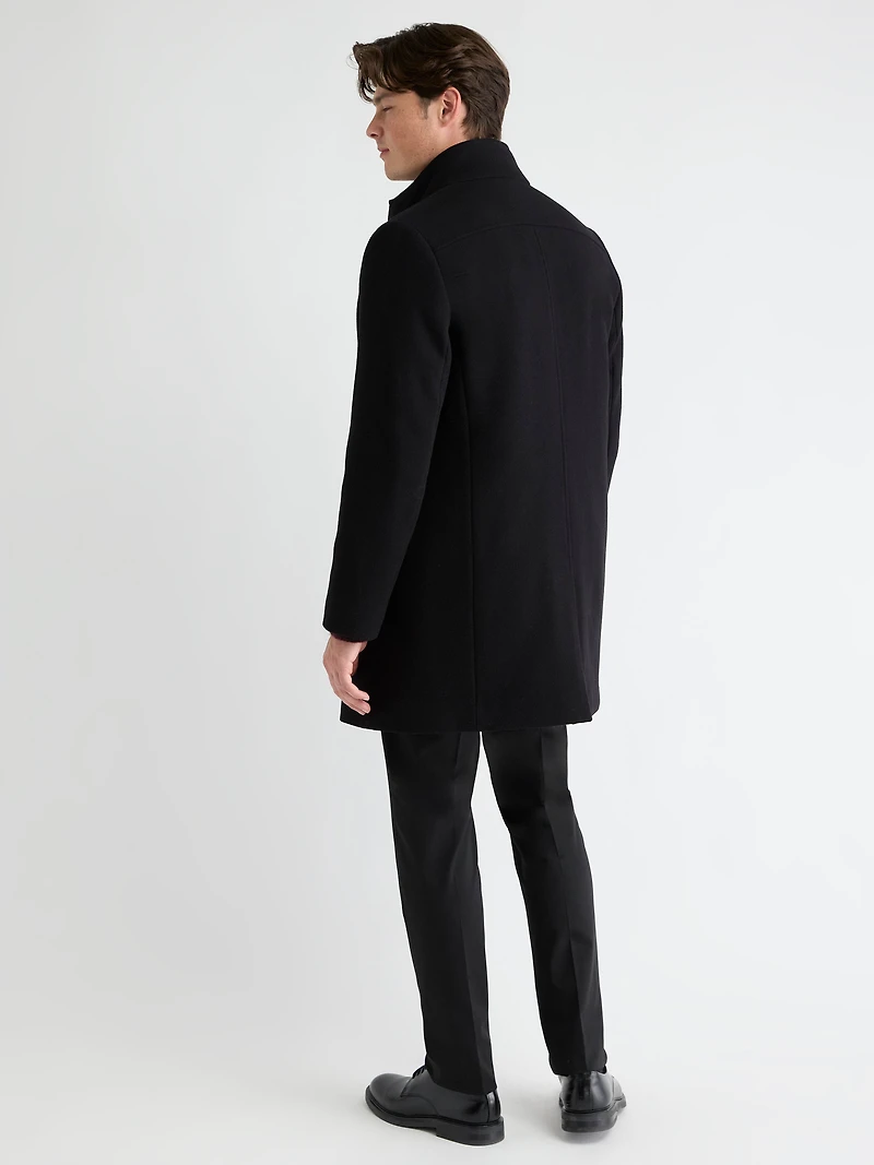 Classic Solid Mock-Neck Wool Coat with Dickey