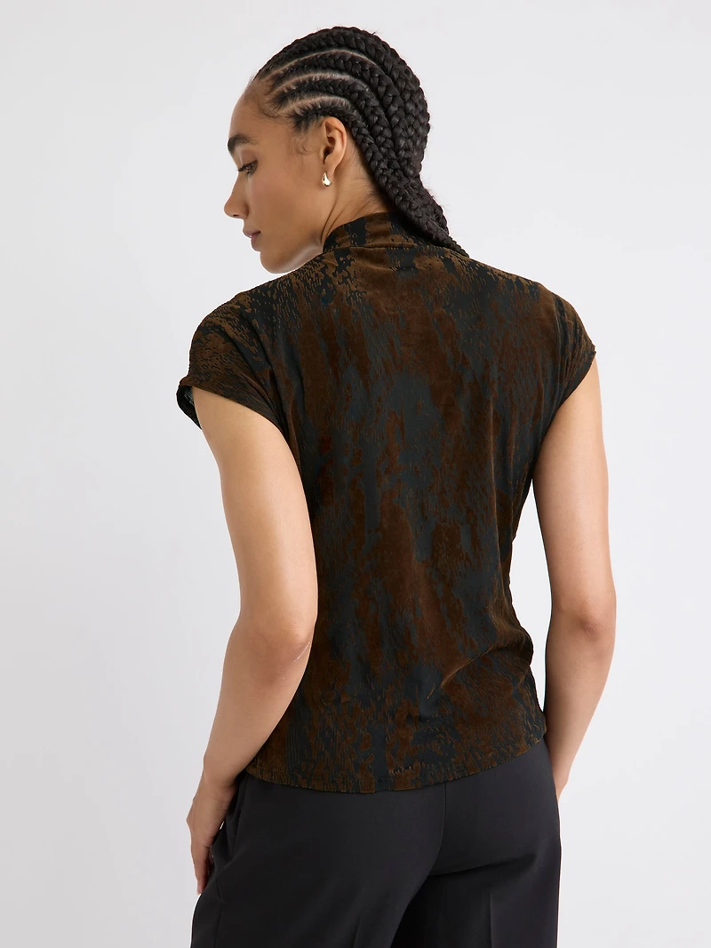 Extended-Sleeve Mock-Neck Burnout Top