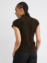 Extended-Sleeve Mock-Neck Burnout Top