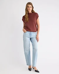 Pull Sans Manches à Col Montant avec Boutons l'Épaule