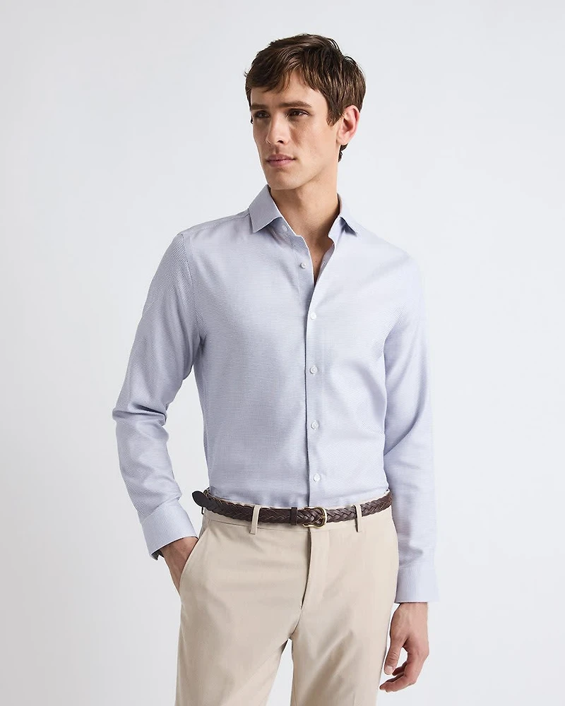 Chemise Habillée à Coupe Étroite en Dobby Micro Motif de Carrés