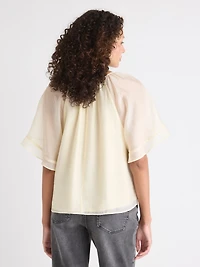 Blouse à Manches Courtes Volants et Col V