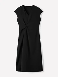 Robe Midi en Sergé à Manches Très Courtes et Col V