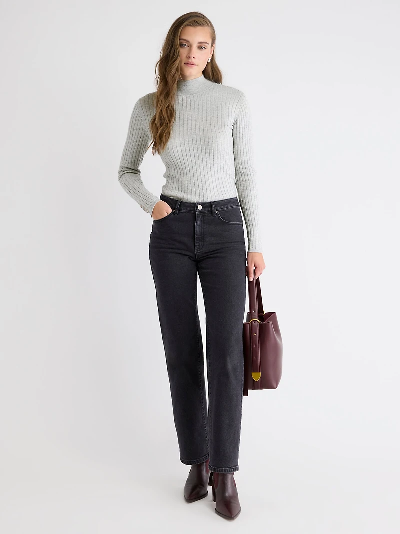 Mock-Neck Sweater with Buttons on Sleeves