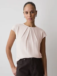 Mix-Media Cap-Sleeve Crew-Neck Blouse