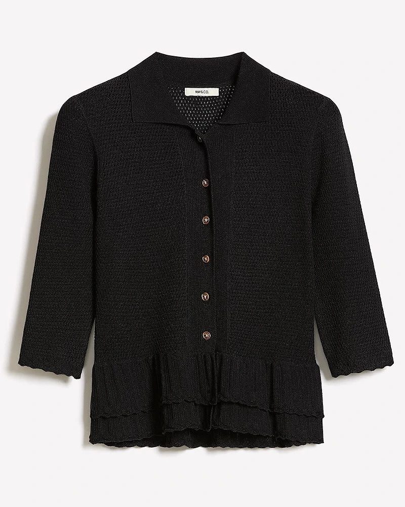 Cardigan à Col Polo et Ourlet Volants