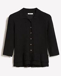 Cardigan à Col Polo et Ourlet Volants