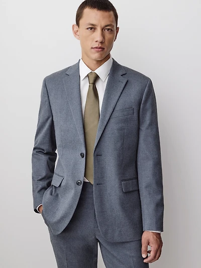Veston en Sergé Brossé Bleu à Coupe Ajustée