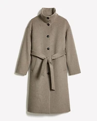 Wool-Blend Funnel-Neck Long Winter Coat