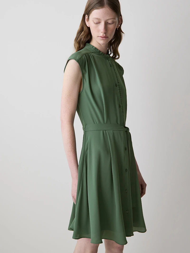 Sleeveless Mock-Neck Buttoned-Down Mini Dress