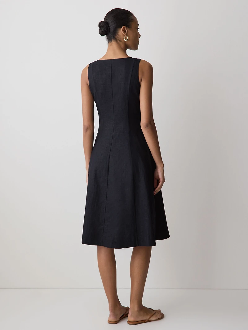 Sleeveless Crew-Neck Linen-Blend Midi Dress
