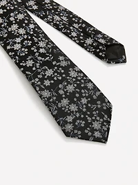 Cravate Étroite Noire à Motif Floral