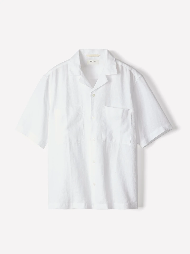 Chemise en Lin à Manches Courtes avec Col Camp
