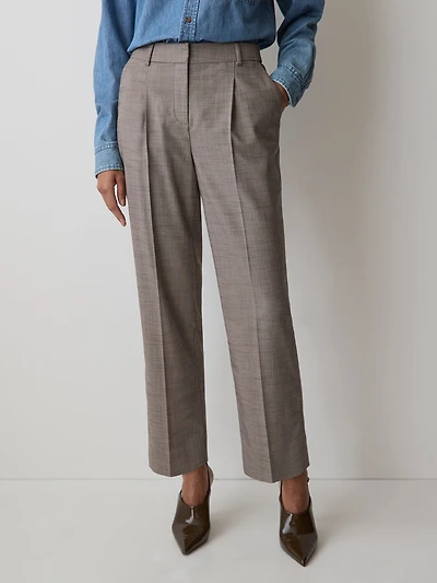 Pantalon Cheville Taupe à Jambe Fuselée et Taille Haute