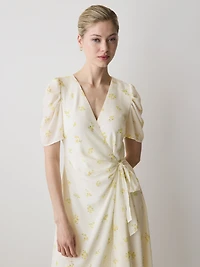 Short-Sleeve Chiffon Midi Dress with Lace Trim