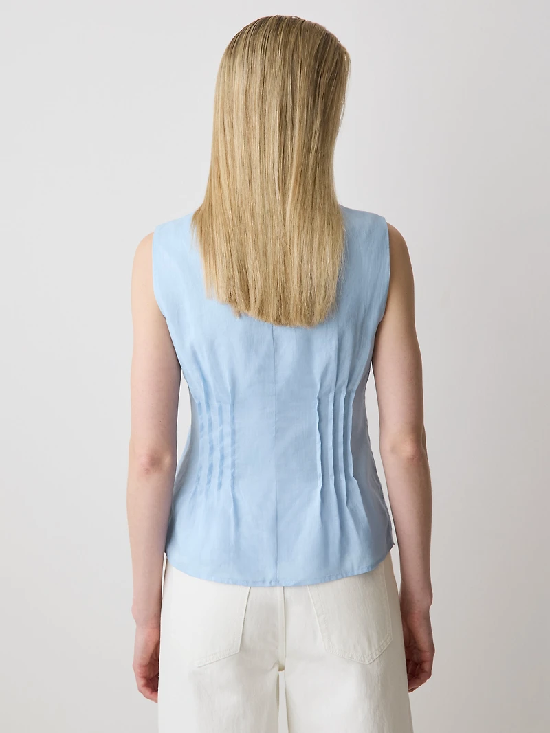 Blouse Péplum en Ramie Sans Manches à Col Rond