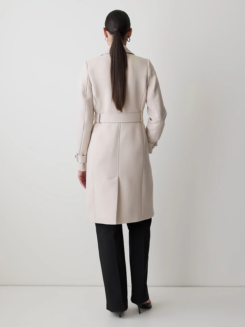 Manteau Trench en Sergé à Boutonnage Double avec Ceinture