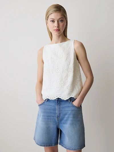 Blouse Sans Manches à Détails Brodés