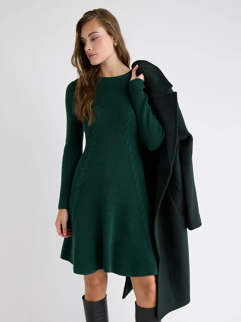 Long-Sleeve Crew-Neck Mini Sweater Dress