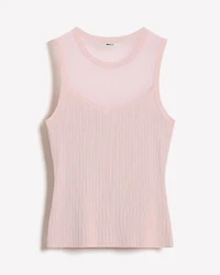 Crew-Neck Ribbed Cami with Sheer Yoke