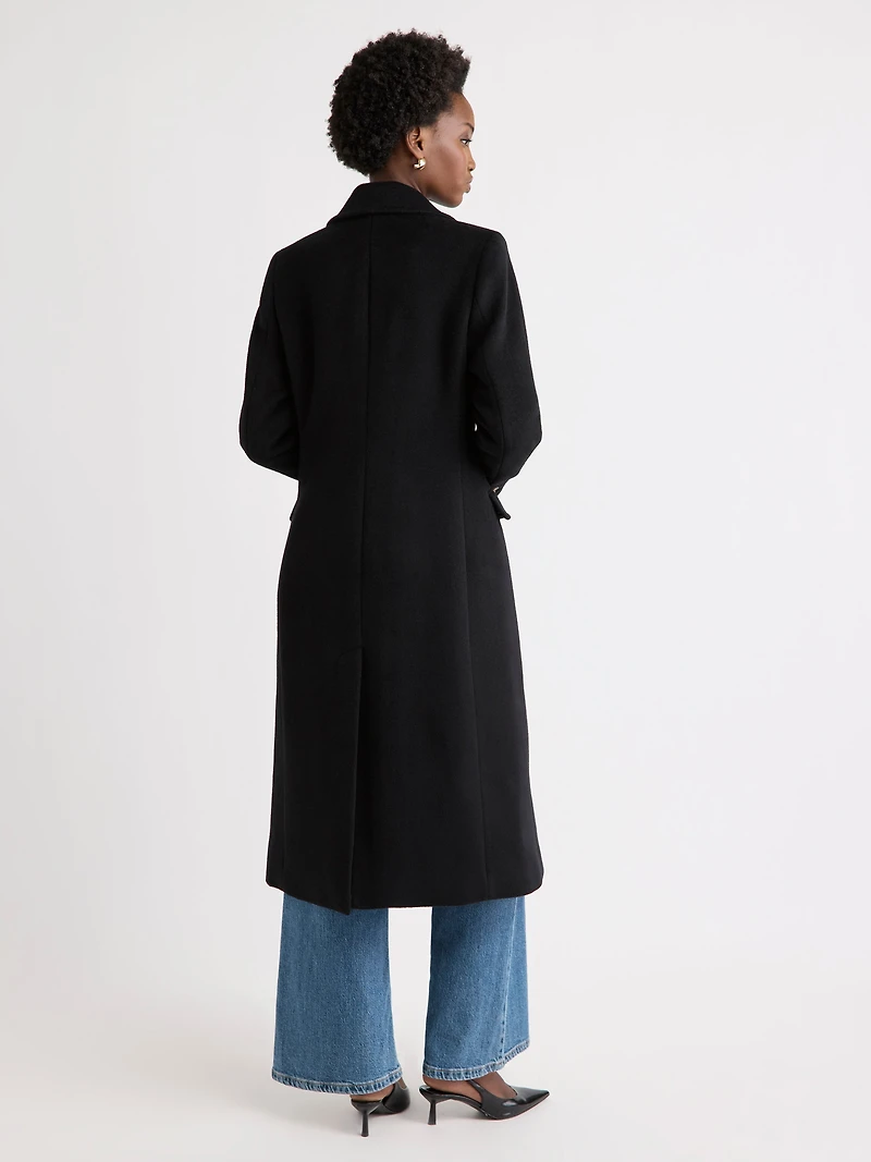 Manteau Long à Boutonnage Double en Mélange de Laine
