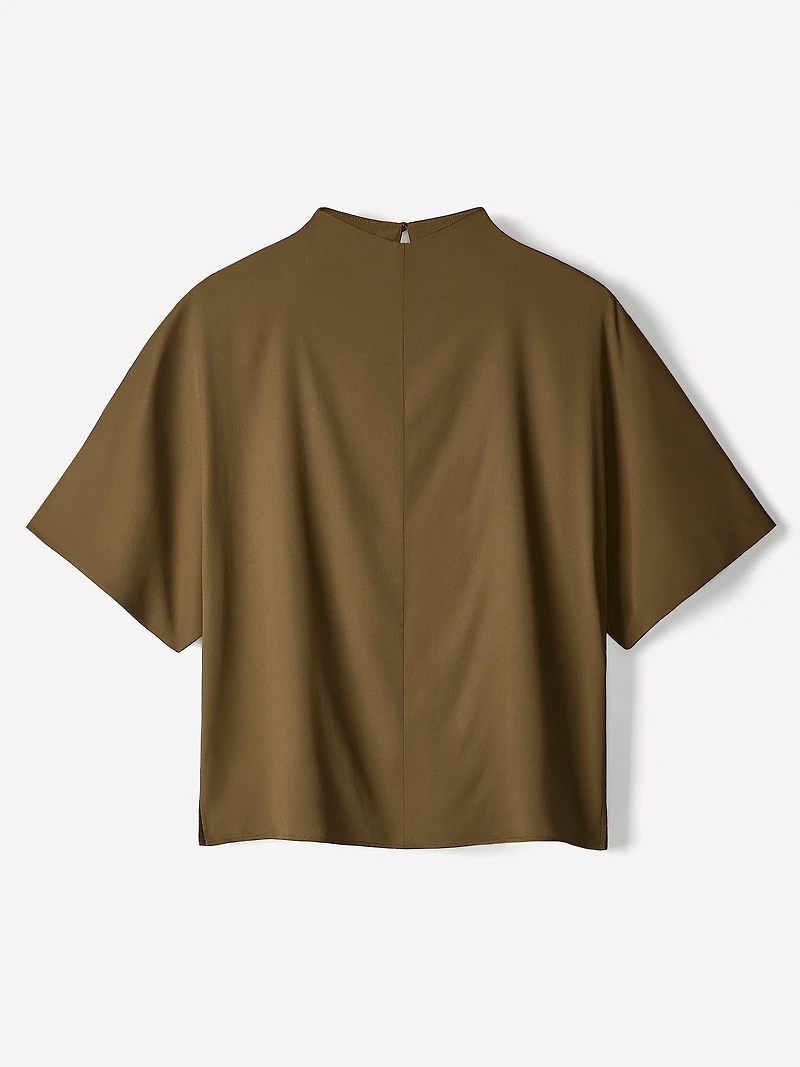 Short-Sleeve Mock-Neck Cape Blouse