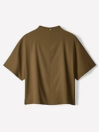 Short-Sleeve Mock-Neck Cape Blouse