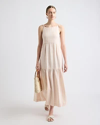 Sleeveless Square-Neck Linen-Blend Straight Maxi Dress