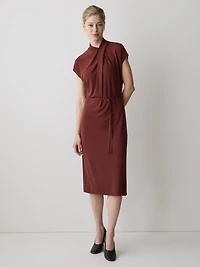 Extended-Sleeve High-Neck Fitted Dress