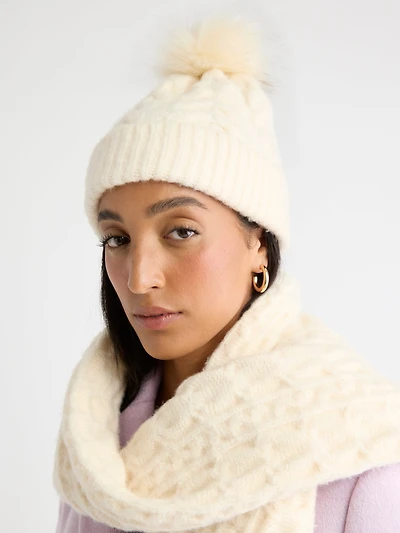 Cable-Knit Beanie with Pompom