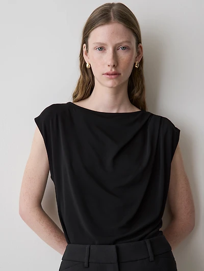 Extended-Sleeve Boat-Neck Top with Pleated Details
