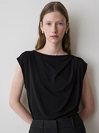 Extended-Sleeve Boat-Neck Top with Pleated Details