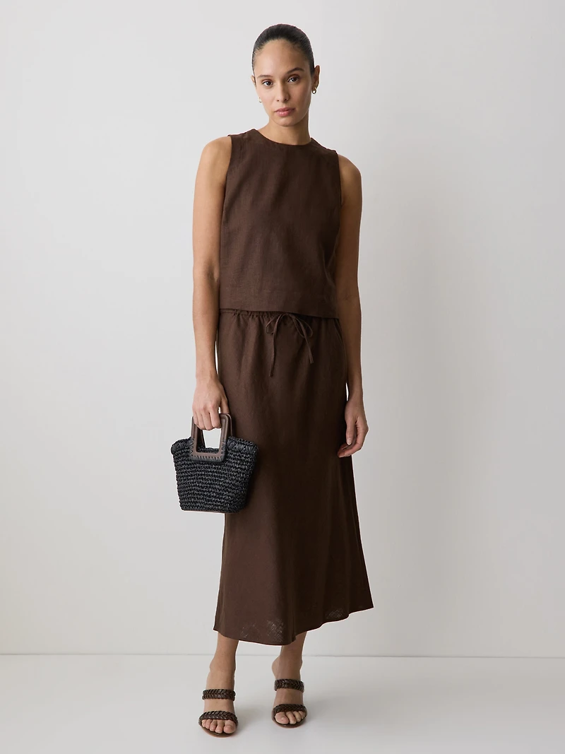 Blouse Sans Manches à Col Rond en Mélange de Lin