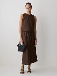 Blouse Sans Manches à Col Rond en Mélange de Lin