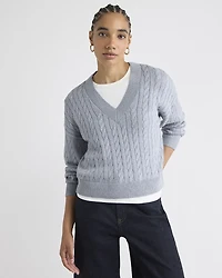 Long-Sleeve V-Neck Cable-Stitch Merino-Blend Sweater