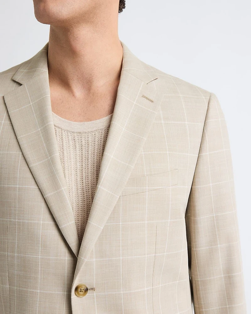 Tailored-Fit Checkered Taupe Suit Blazer