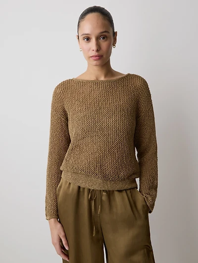 Long-Sleeve Crew-Neck Mesh Sweater