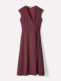 Extended-Sleeve V-Neck Wrap Midi Dress