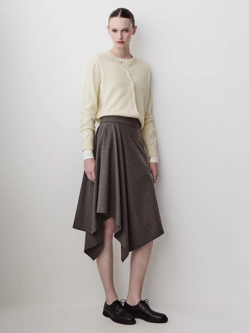 High-Rise Asymmetrical Flare Midi Skirt