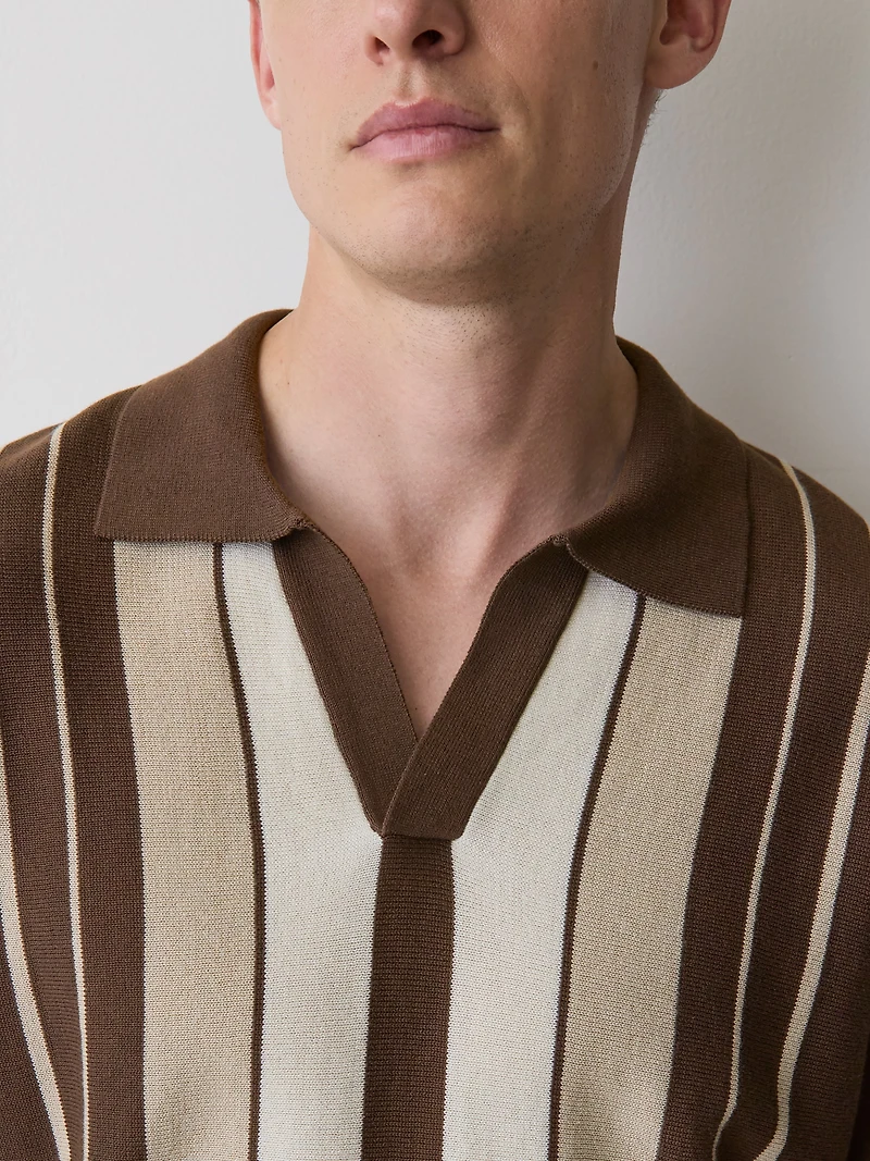 Pull Rayé à Manches Courtes et Col Johnny