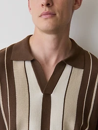 Pull Rayé à Manches Courtes et Col Johnny