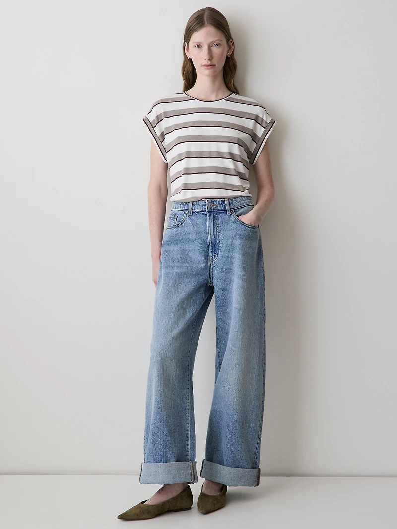 Striped Extended-Sleeve Crew-Neck Tee