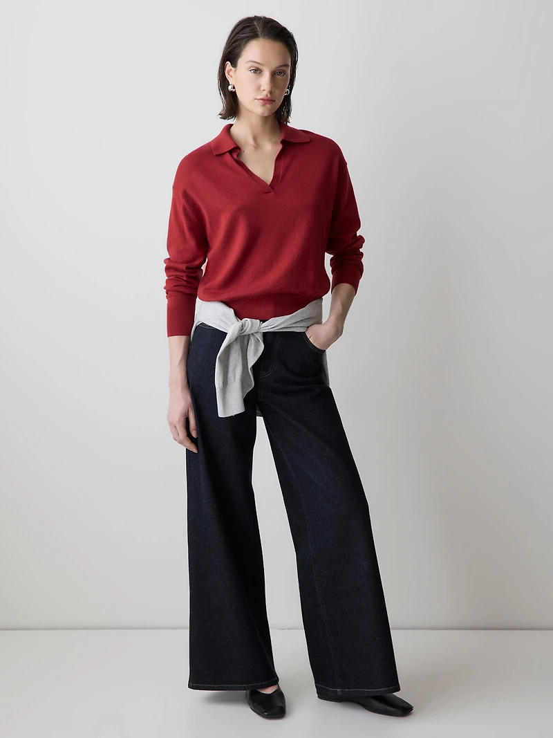 Polo à Manches Longues en Mélange de Laine