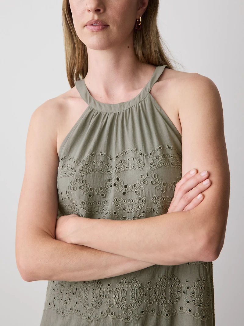 Sleeveless Halter Maxi Dress with Eyelets