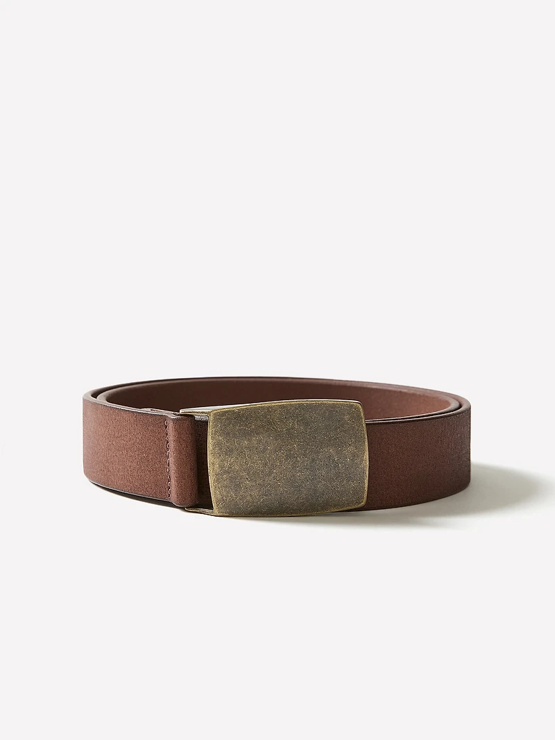 Leather Belt with Plate Buckle