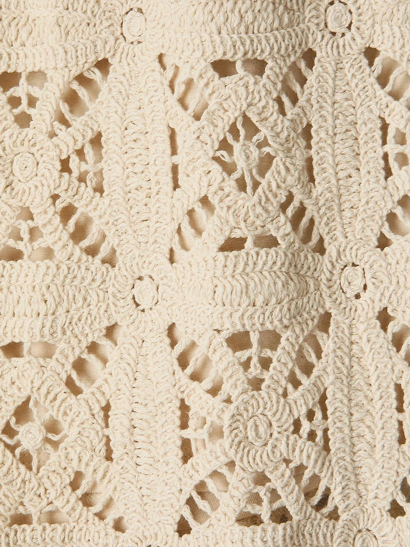 Jupe Droite Midi en Tricot Crocheté