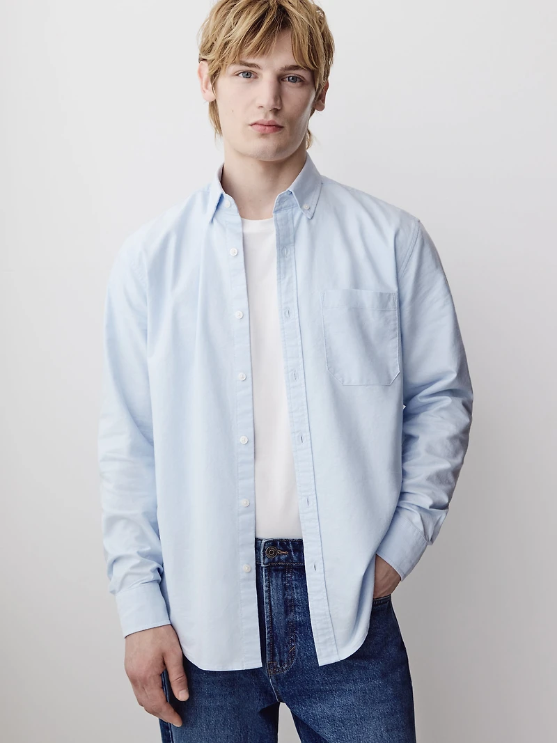Chemise en Coton Oxford à Manches Longues