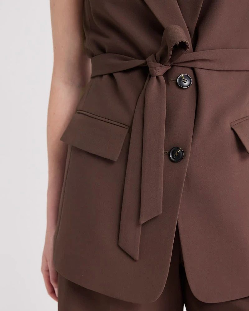 Long Sleeveless Twill Vest