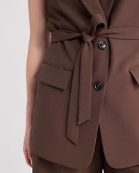 Long Sleeveless Twill Vest